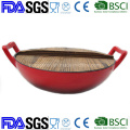 Customize Cast Iron Wok with Wooden Lid